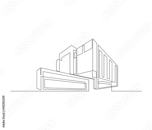 One continuous line drawing of corporate company building. single line of company building illustration. editable storke