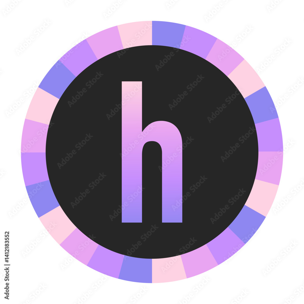 Gradient lowercase Letter h in Purple and Pink with Pastel Pink and Blue Circular Frame on Light Background Gradient lowercase Letter h in Purple and Pink with Pastel Pink and Blue Circular Frame on Light Background