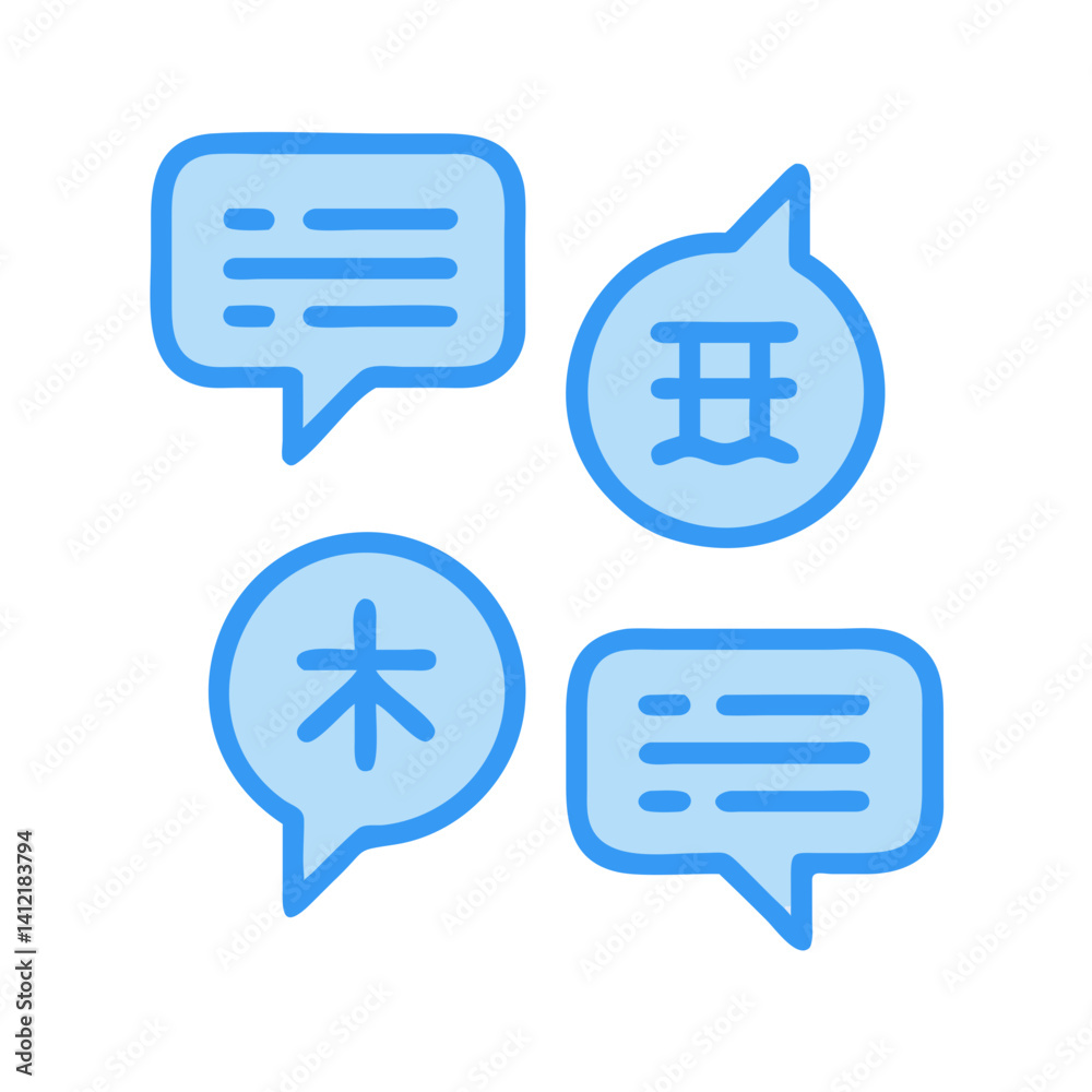 Speech Bubbles with Language Symbols Icon Design Speech Bubbles with Language Symbols Icon Design
