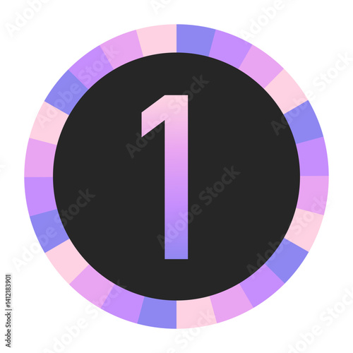 Gradient number “1” in Purple and Pink with Pastel Pink and Blue Circular Frame on Light Background