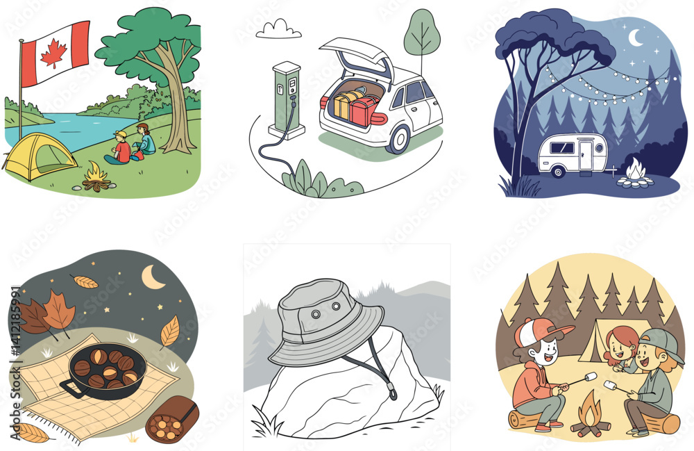 Fototapeta premium Camping Feast. A Bundle of Savory and Rustic Collection Illustrations
