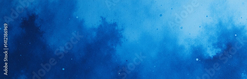 Navy Blue Aquarelle Background With Copy Space For Text And Liquid Splatter Effects To Create An Ultramarine Web Banner Design.