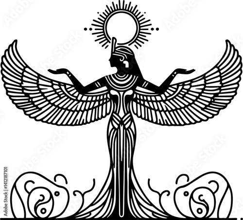 Ancient Egyptian goddess with wings symbolizing life and divinity  