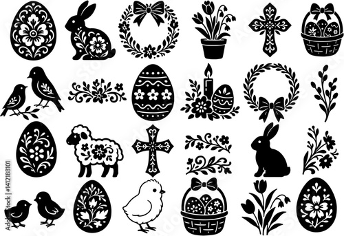 Easter set. Vector illustration in vintage style