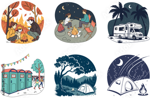 Camping Night. A Bundle of Serene and Starry Collection Illustrations