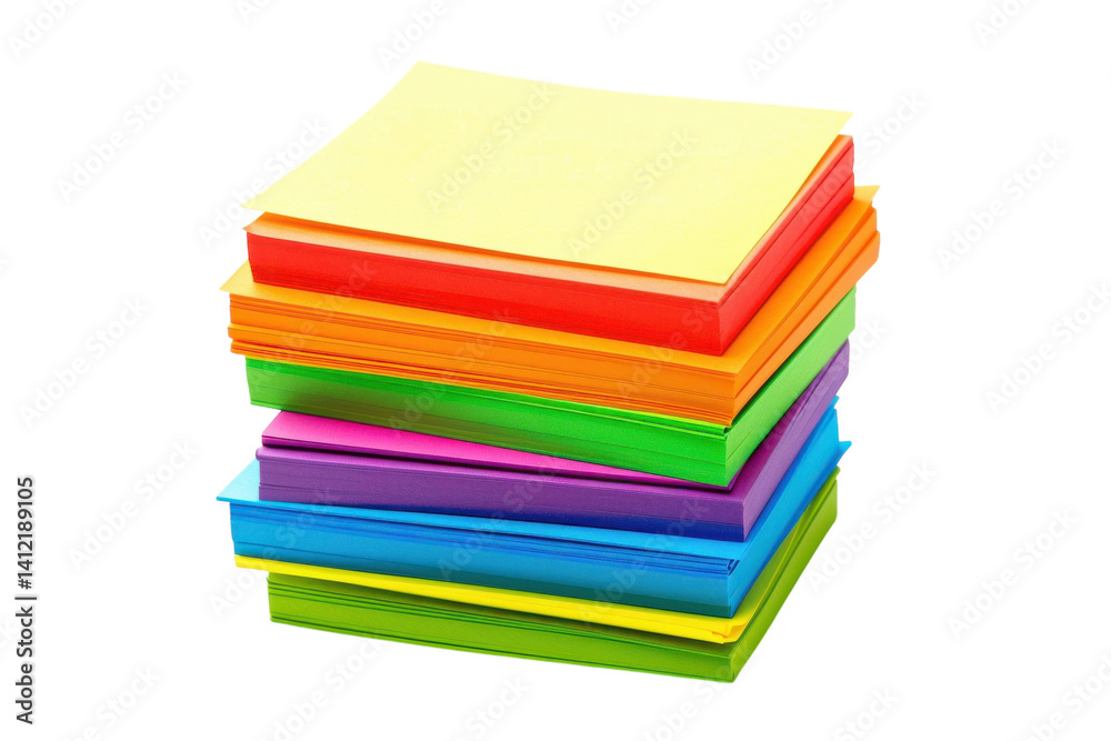 A vibrant stack of colorful sticky notes ready for creative planning and brainstorming sessions isolated on transparent background A vibrant stack of colorful sticky notes ready for creative planning and brainstorming sessions isolated on transparent background