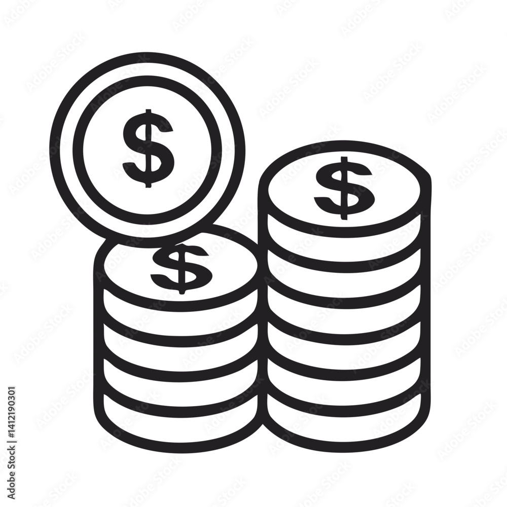 Stacked Coins with Dollar Symbols Icon Design Stacked Coins with Dollar Symbols Icon Design