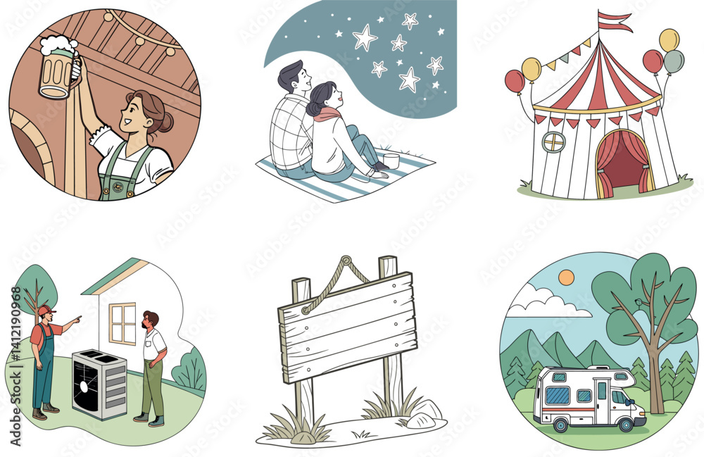 Fototapeta premium Camping Hope. A Bundle of Resilience and Humanity Collection Illustrations