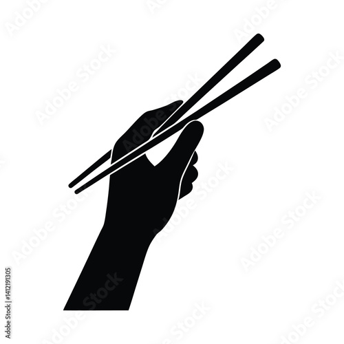 a hand holding chopsticks icon of silhouette vector illustration on white