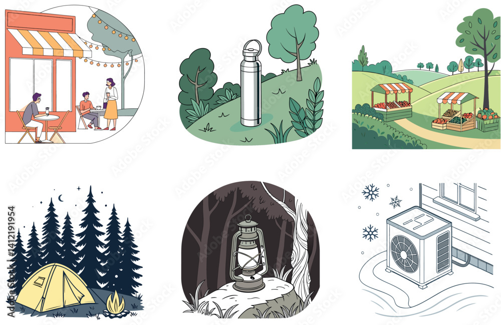 Fototapeta premium Camping Tool. A Bundle of Precision and Utility Collection Illustrations