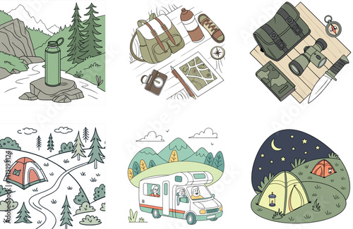 Camping Night. A Bundle of Bright Flames and Mystery Collection Illustrations