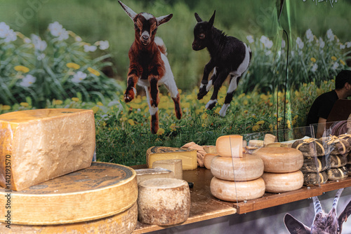 Cheese exhibitor at a village fair in Catalonia.