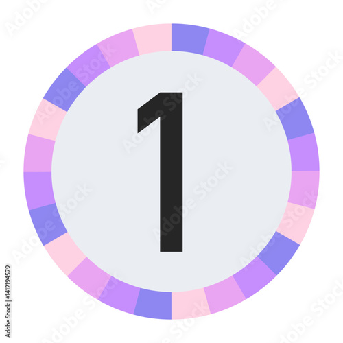Modern Monogram number “1” in Black with Soft Pastel Pink and Blue Circular Frame on Light Gray
