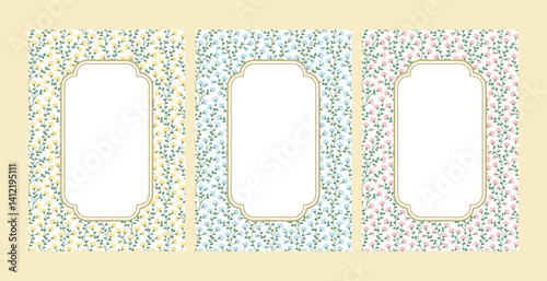 Beautiful floral frame background in vintage shabby chic pink yellow blue pastel color with blank space for print cards poster invitation page journal notes layout template