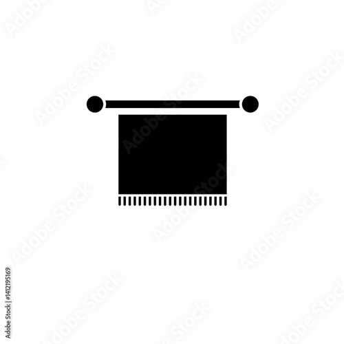 Hanging Bath Towel, Bathroom Accessory Solid Flat Vector Icon Isolated on White Background.