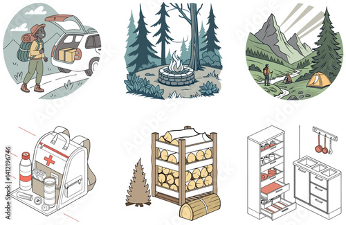 Camping Adventure. A Bundle of Warmth and Tranquil Collection Illustrations