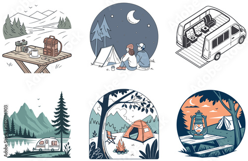 Camping Fun. A Bundle of Playful and Curiosity Collection Illustrations