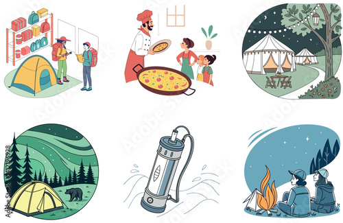 Camping Exploration. A Bundle of Vibrant and Cultural Collection Illustrations