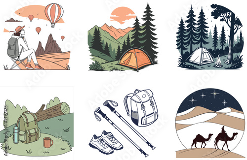 Camping Escape. A Bundle of Serenity and Sunset Collection Illustrations