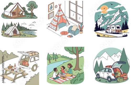 Camping Fun. A Bundle of Sweet and Cozy Collection Illustrations
