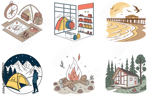Camping Celebration. A Bundle of Spectacular and Festive Collection Illustrations
