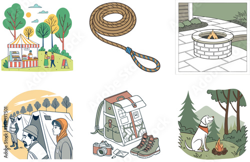 Camping Celebration. A Bundle of Vibrant and Festive Collection Illustrations