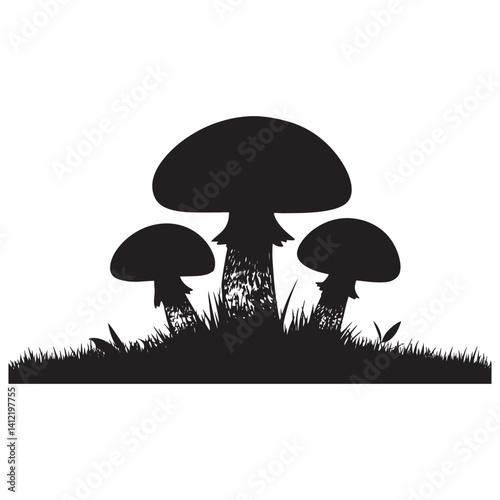 Collection of various mushrooms growing in a natural setting surrounded by grass and rocks