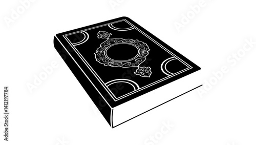 Quran Book symbol, black isolated silhouette