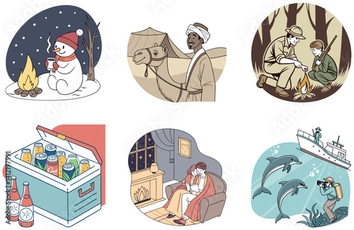 Camping Escape. A Bundle of Tranquil and Majestic Collection Illustrations