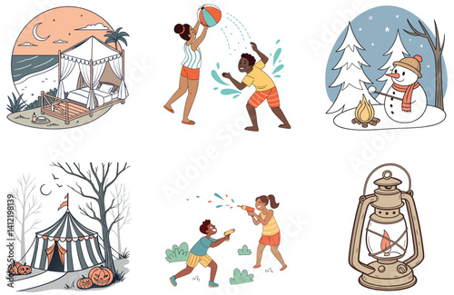 Camping Escape. A Bundle of Cozy and Serenity Collection Illustrations