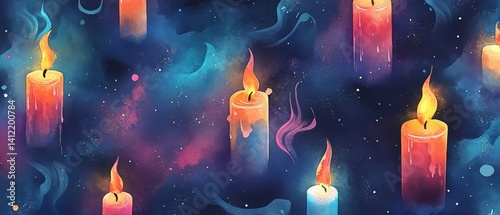 Obraz na płótnie A painting of many candles with a blue background w salonie