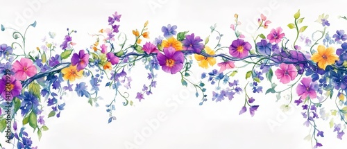 Obraz na płótnie A colorful bouquet of flowers is painted on a white background w salonie