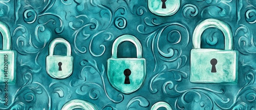 Obraz na płótnie A blue and white pattern of locks and keys w salonie