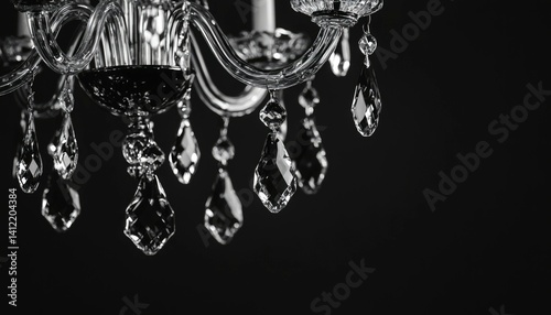 Elegant crystal chandelier shines in dark room, enhancing the ambiance with light
