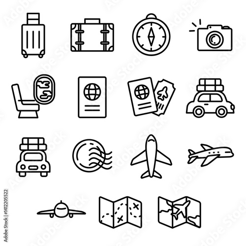 여행 아웃라인 아이콘 세트