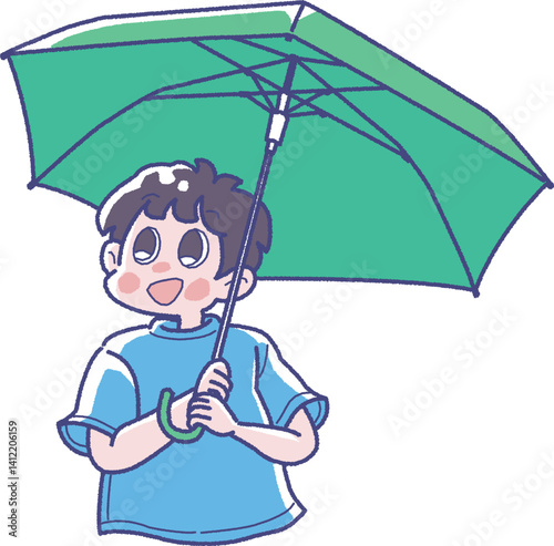 傘をさす男の子のイラスト
