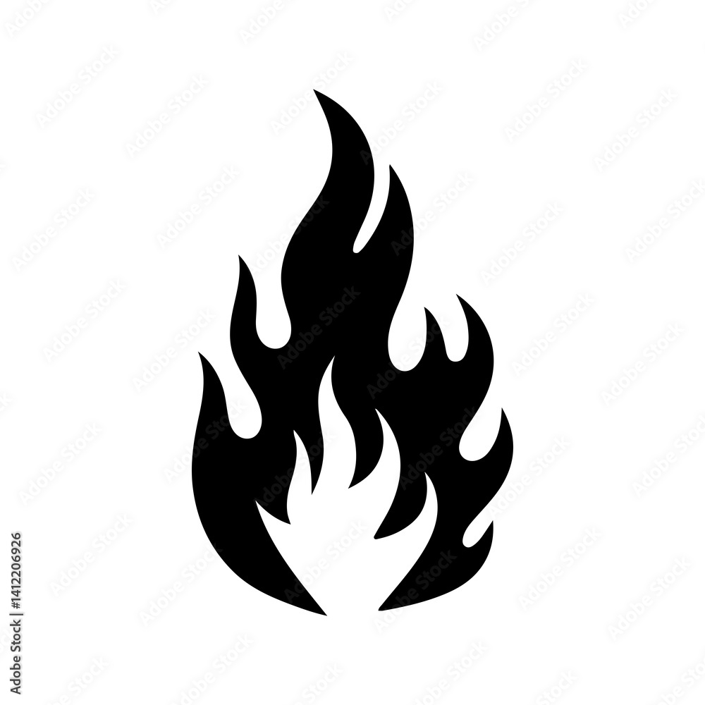 Artistic Flame Icon Bold Black Silhouette of Fire for Creative Designs Artistic Flame Icon Bold Black Silhouette of Fire for Creative Designs