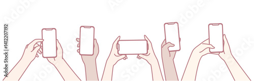 A variety of diverse hands are holding smartphones, capturing unique moments in our modern digital culture
