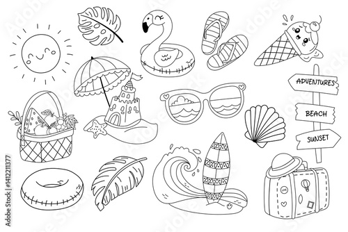 Wallpaper Mural Summer coloring page with beach elements and cute drawings Torontodigital.ca
