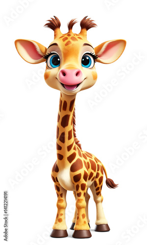 Cartoon animals giraffe. Artificial intelligence. Funny illustration. 3D character. giraffe baby. Cute cartoon 3D giraffe character.