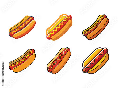 Hot dog with sausage and mustard topping Vector illustration isolated on white background
