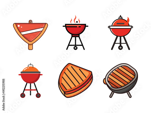 Barbecue grill and meat steak icons collection Vector illustration isolated on white background