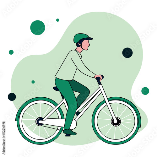 Man Riding White Bicycle: Eco-Friendly and Healthy Urban Transportation.