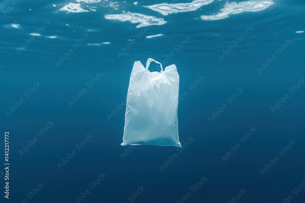 A single plastic bag floating in the deep blue ocean, representing environmental storytelling for World Wildlife Day.