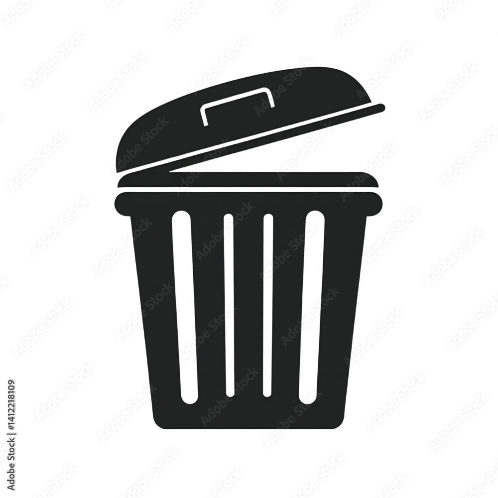 Trash Can Icon with Open Lid – Black Silhouette Illustration