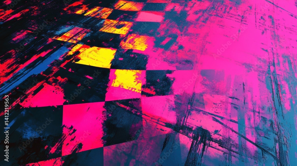 Naklejka premium Abstract Colorful Patterns in Pink, Yellow, and Black with Texture and Depth for Creative Design Projects