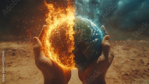 Obraz na płótnie A world covered in flames. This concept represents the environmental changes caused by global warming and climate modeling. w salonie