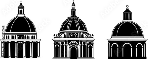 3 Pieces of Baroque style Observatories designs, Baroque style Observatories vector graphic
