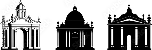 3 Pieces of Baroque style Monasteries designs, Baroque style Monasteries vector graphic