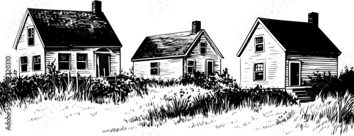 3 Pieces of Cape Cod style Houses designs, Cape Cod style Houses vector graphic